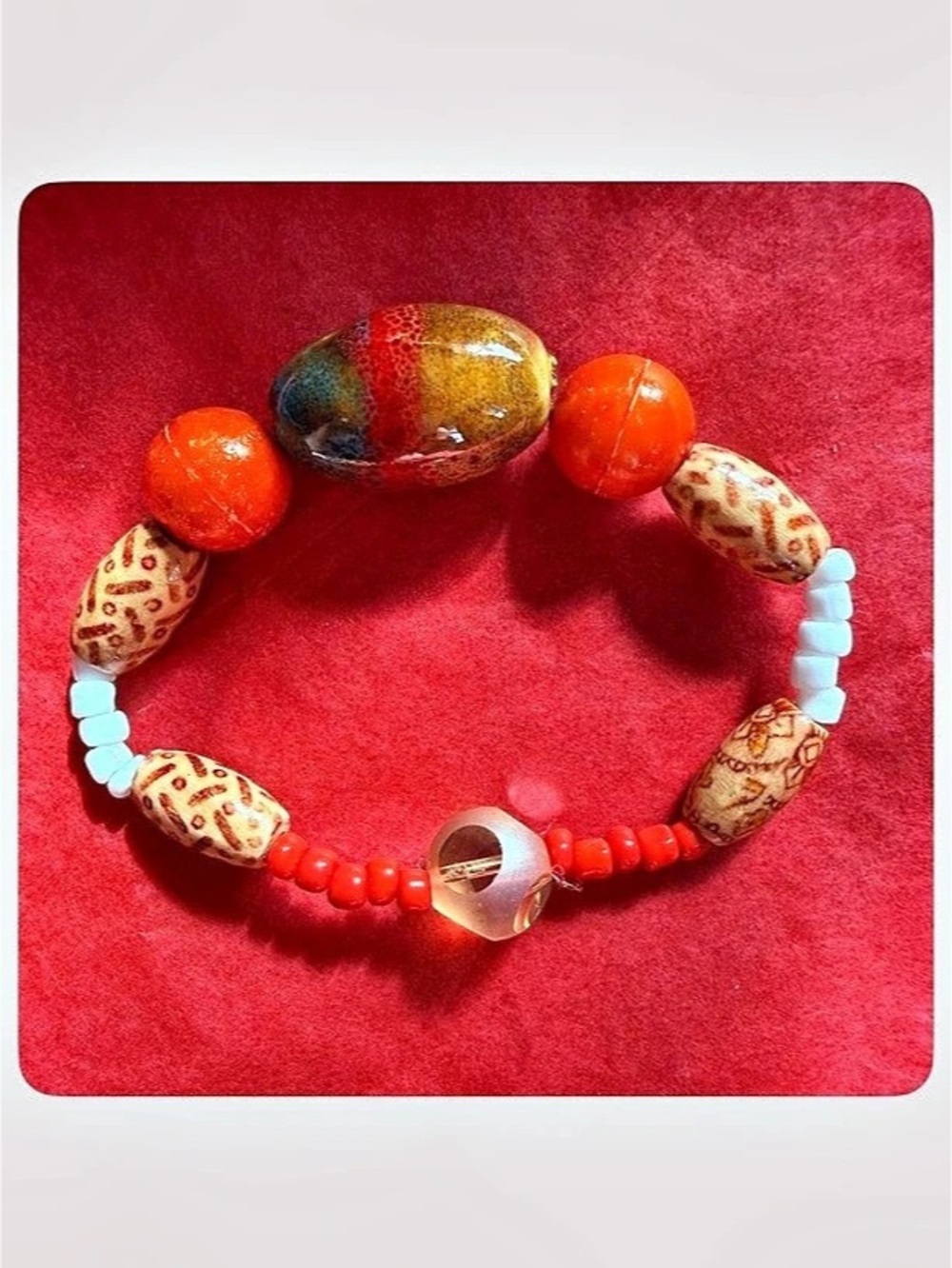 Beaded Bracelet in Red & Orange